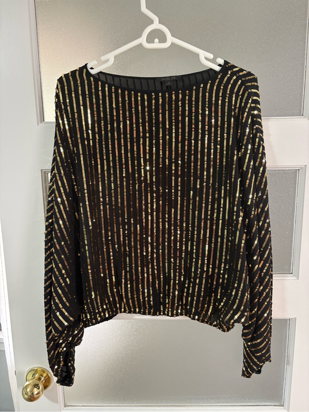 Rachel Zoe Black Top with Gold Sequin Stripes